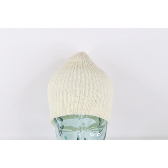 NOS Vintage 90s Streetwear Womens Blank Ribbed Knit Winter Beanie Hat Cap Cream main image 4